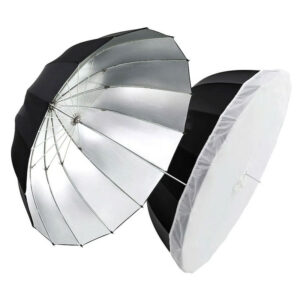65” (165CM) Deep Parabolic Umbrella – Black/Silver with Diffuser Cloth