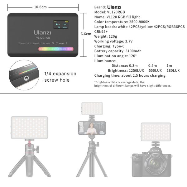 Ulanzi VIJIM VL120 White LED Rechargeable Video Light - Image 4