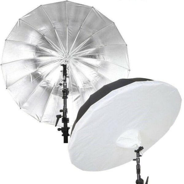 65" (165CM) Deep Parabolic Umbrella + Diffuser Cloth Black silver