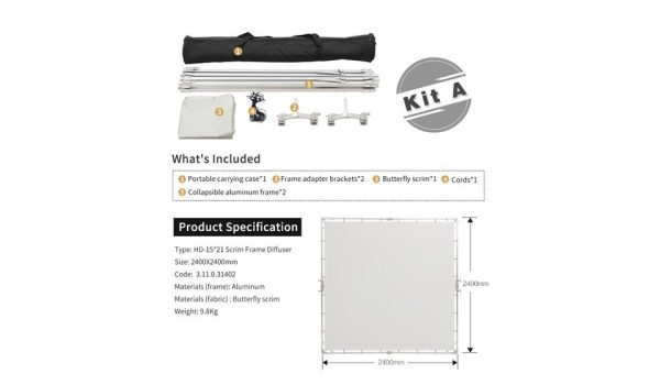 Jinbei 2.4m X 2.4m Scrim Frame With Diffuser - Image 2