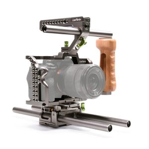 A7S3 camera cage rig for Sony with Wooden Side Handle and REC Control Top Handle