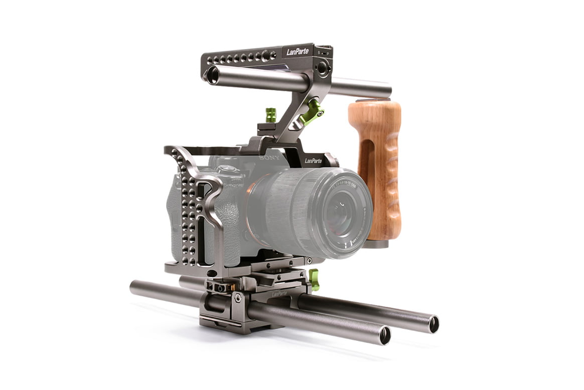 A7S3 camera cage rig for Sony with Wooden Side Handle and REC Control Top Handle