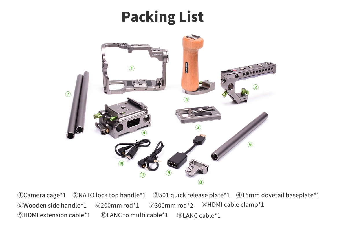 A7S3 camera cage rig for Sony with Wooden Side Handle and REC Control Top Handle - Image 6