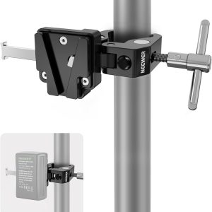 Neewer Mini V Mount Battery Plate with Wide Super Crab Clamp & QR Lock for Tripod Light Stand C Stand Gimbal Column and 15mm Rod Compatible with Vmount Batteries