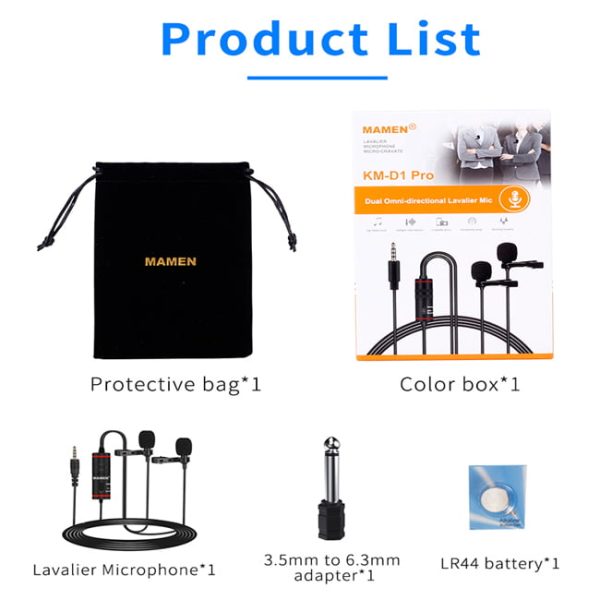 MAMEN KM-D1 Pro Professional 3.5mm Dual Lavalier Microphone - Image 2