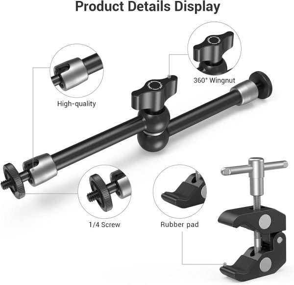 SmallRig Adjustable Magic Arm with Clamp – 1/4" & 3/8" Thread, Friction Power Articulation for Monitor Mounting - Image 2